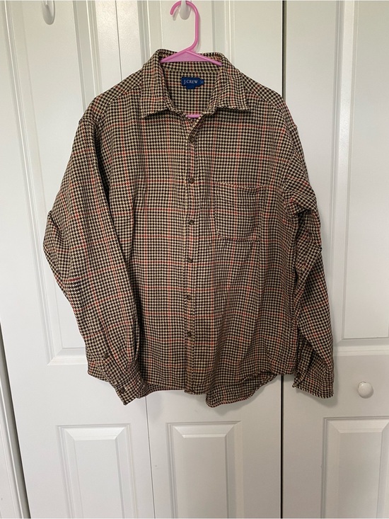 J. Crew Other - Vintage J. Crew Men's Brown and Tan Houndstooth Heavy Button-Down Shacket/Shirt